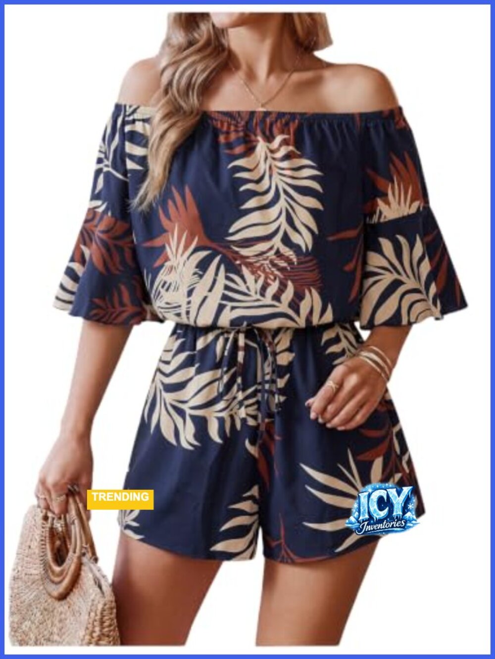 Off The Shoulder Romper Boho Shorts Jumpsuit Paisley Print Elastic Waist